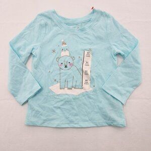 Cat & Jack Toddler Girls Size 2T Long Sleeve Shirt Polar Bear Frosty Mint